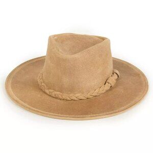 Minnetonka Neutral Beige Tan Brown Genuine Leather Packable Travel Western Hat S